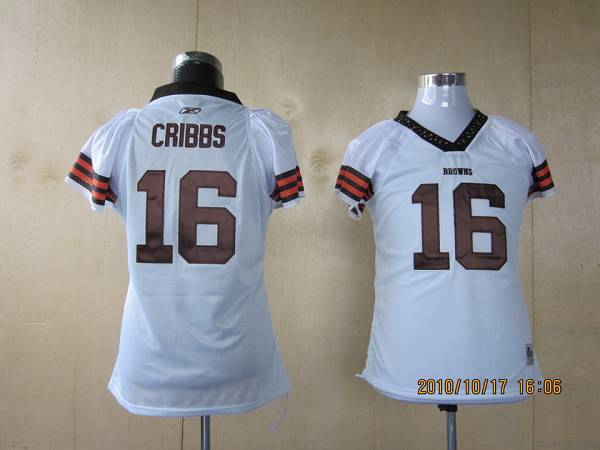Browns #16 Joshua Cribbs White Women's Field Flirt Stitched NFL Jersey